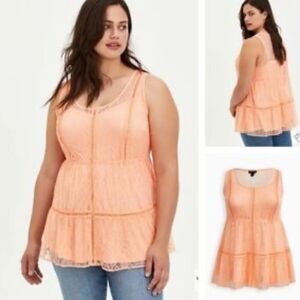 Torrid Tiered Tunic Lace Top Blouse Coral Sz 0